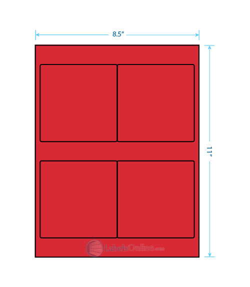 4" x 4" sheet labels, 4 per sheet, fluorescent red