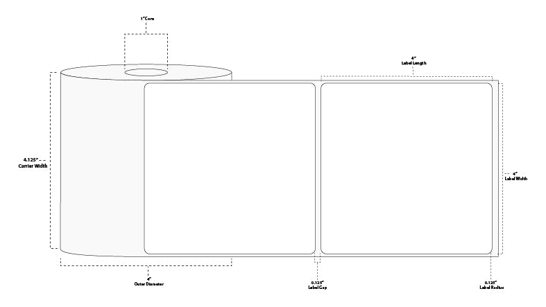 4" x 4" Floodcoated Direct Thermal Paper Label; Perforated; 1" Core; 4" OD; 12 Rolls/carton (380 Labels/roll) - 345 Green