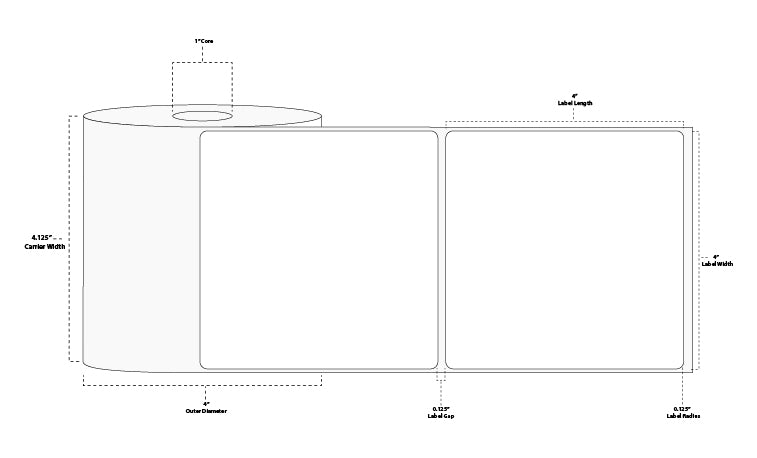 4" x 4" Floodcoated Direct Thermal Paper Label; Perforated; 1" Core; 4" OD; 12 Rolls/carton (380 Labels/roll) - Pantone Yellow