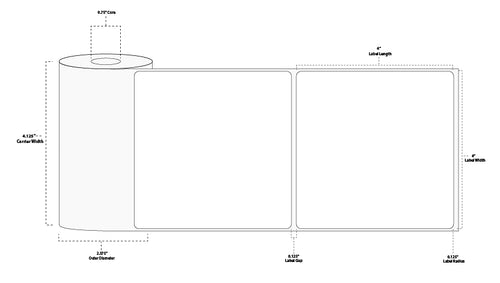 4" x 4" Premium Direct Thermal Paper Label; Perforated; 0.75" Core; 2.375" OD; 24 Rolls/carton (150 Labels/roll)