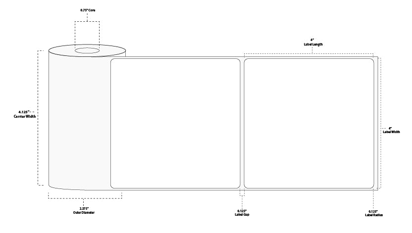 4" x 4" Premium Direct Thermal Paper Label; Perforated; 0.75" Core; 2.375" OD; 24 Rolls/carton (150 Labels/roll)