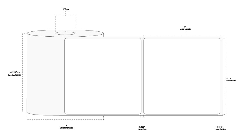 4" x 4" Premium Direct Thermal Paper Label; Perforated; 1" Core; 4" OD; 12 Rolls/carton (600 Labels/roll)