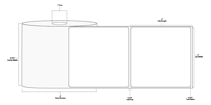 4" x 4" Premium Direct Thermal Paper Label; Perforated; 1" Core; 5" OD; 12 Rolls/carton (700 Labels/roll)