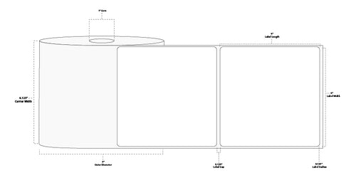 4" x 4" Premium Thermal Transfer Paper Label; Perforated; 1" Core; 5" OD; 12 Rolls/carton (700 Labels/roll)