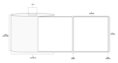 4" x 4" Premium Thermal Transfer Paper Label; Perforated; 1" Core; 5" OD; 8 Rolls/carton (750 Labels/roll)