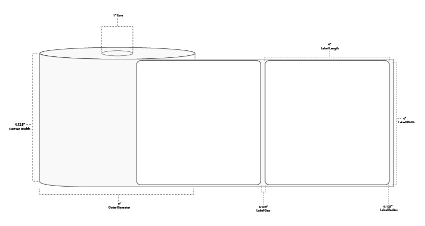 4" x 4" Premium Thermal Transfer Paper Label; Perforated; 1" Core; 5" OD; 8 Rolls/carton (750 Labels/roll)