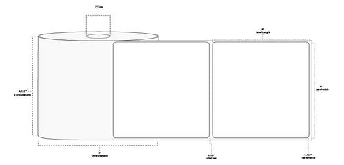 4" x 4" Standard Direct Thermal Paper Label; Perforated; 1" Core; 5" OD; 8 Rolls/carton (750 Labels/roll)