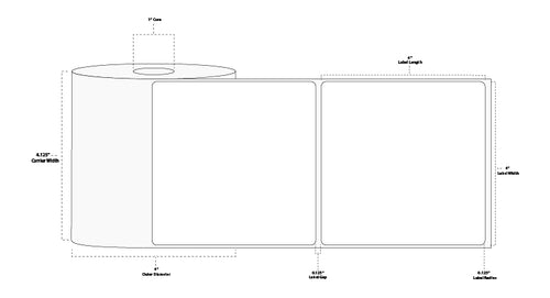 4" x 4" Standard Thermal Transfer Paper Label; Perforated; 1" Core; 4" OD; 4 Rolls/carton (375 Labels/roll)