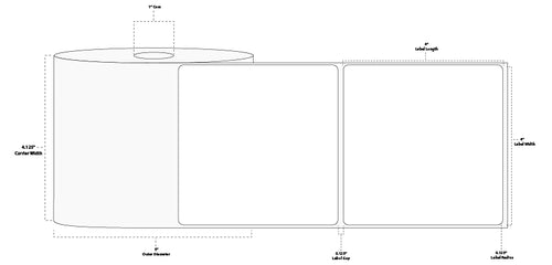 4" x 4" Standard Thermal Transfer Paper Label; Perforated; 1" Core; 5" OD; 4 Rolls/carton (700 Labels/roll)