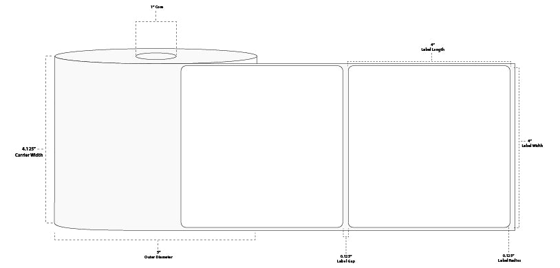 4" x 4" Standard Thermal Transfer Paper Label; Perforated; 1" Core; 5" OD; 4 Rolls/carton (700 Labels/roll)