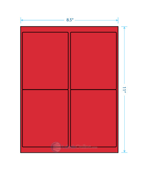4" x 5" Barcode Labels - 4 up - Fluorescent Red