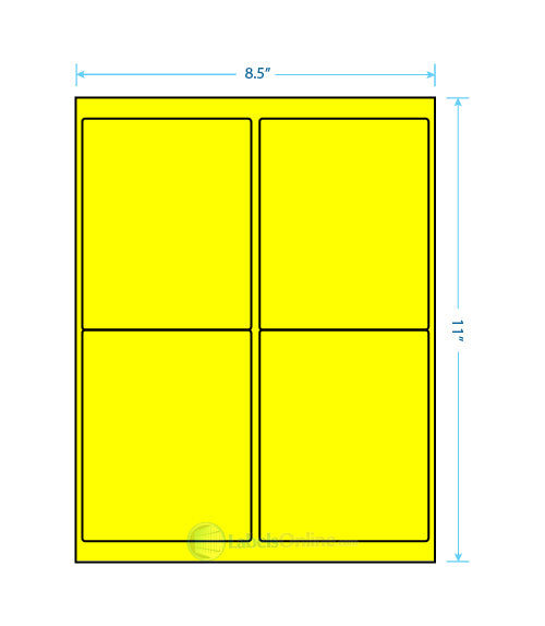 4" x 5" Barcode Labels - 4 up - Fluorescent Yellow