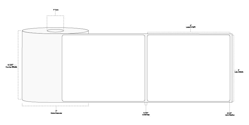 4" x 5" Premium Direct Thermal Paper Label; Perforated; 1" Core; 4" OD; 12 Rolls/carton (350 Labels/roll)