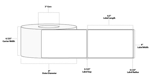 4" x 6.5" Floodcoated Thermal Transfer Paper Label; Perforated; 3" Core; 8" OD; 4 Rolls/carton (900 Labels/roll) - 196 Pastel Pink