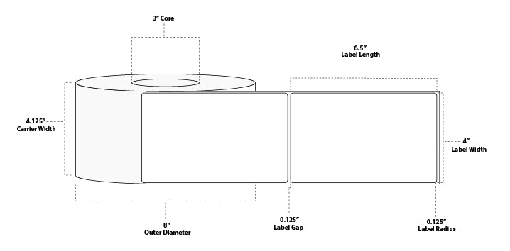 4" x 6.5" Floodcoated Thermal Transfer Paper Label; Perforated; 3" Core; 8" OD; 4 Rolls/carton (900 Labels/roll) - Green PMS 368