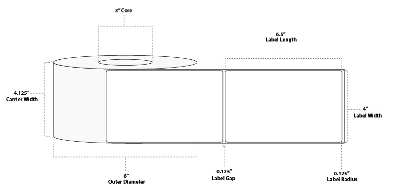 4" x 6.5" Floodcoated Thermal Transfer Paper Label; Perforated; 3" Core; 8" OD; 4 Rolls/carton (930 Labels/roll) - Pantone Yellow