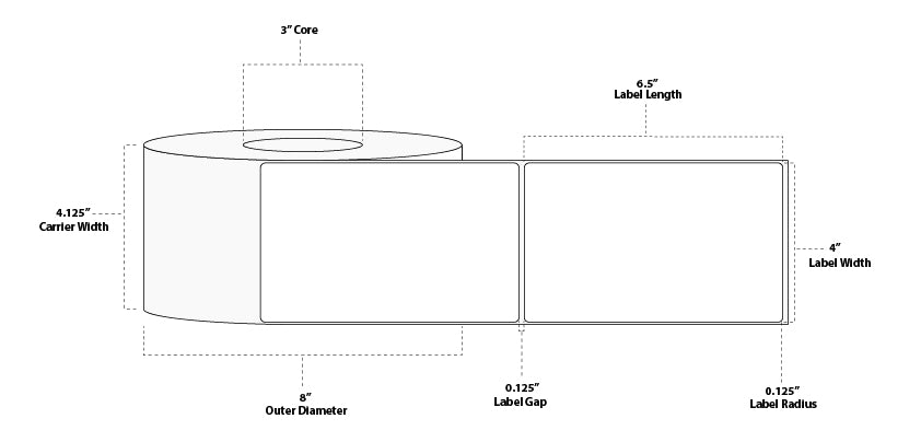 4" x 6.5" Fluorescent Floodcoated Thermal Transfer Paper Label; Perforated; 3" Core; 8" OD; 4 Rolls/carton (900 Labels/roll) - Fluorescent Yellow PMS 803