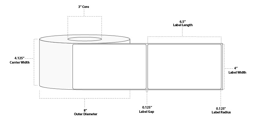 4" x 6.5" Premium Direct Thermal Paper Label; Perforated; 3" Core; 8" OD; 4 Rolls/carton (900 Labels/roll)
