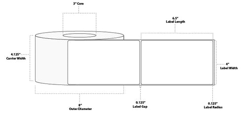 4" x 6.5" Standard Direct Thermal Paper Label; Perforated; 3" Core; 8" OD; 4 Rolls/carton (900 Labels/roll)