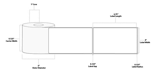 4" x 6.75" Premium Direct Thermal Paper Label; No Perf; 1.5" Core; 5" OD; 12 Rolls/carton (250 Labels/roll)