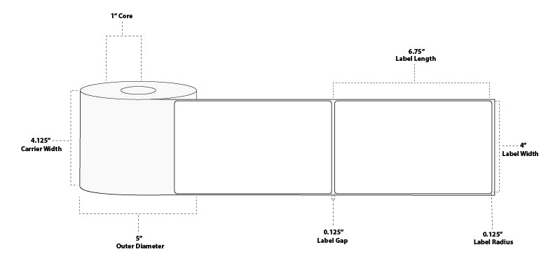 4" x 6.75" Premium Direct Thermal Paper Label; No Perf; 1.5" Core; 5" OD; 12 Rolls/carton (250 Labels/roll)