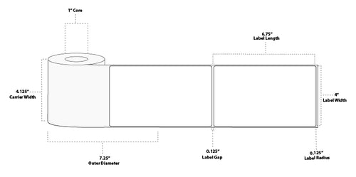 4" x 6.75" Standard Direct Thermal Paper Label; No Perf; 1.5" Core; 3.75" OD; 12 Rolls/carton (250 Labels/roll)