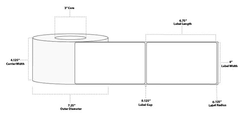 4" x 6.75" Standard Direct Thermal Paper Label; Perforated; 3" Core; 7.25" OD; 4 Rolls/carton (820 Labels/roll)