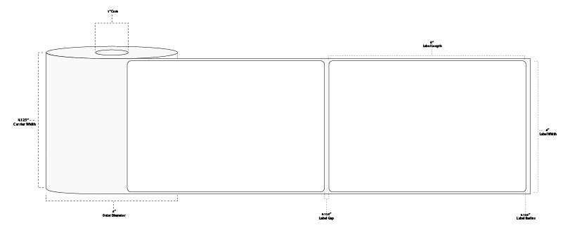 4" x 6" Floodcoated Direct Thermal Paper Label; Perforated; 1" Core; 4" OD; 12 Rolls/carton (250 Labels/roll) - 1505 Orange
