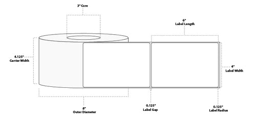 4" x 6" Floodcoated Direct Thermal Paper Label; Perforated; 3" Core; 8" OD; 4 Rolls/carton (1,000 Labels/roll) - 021 Orange