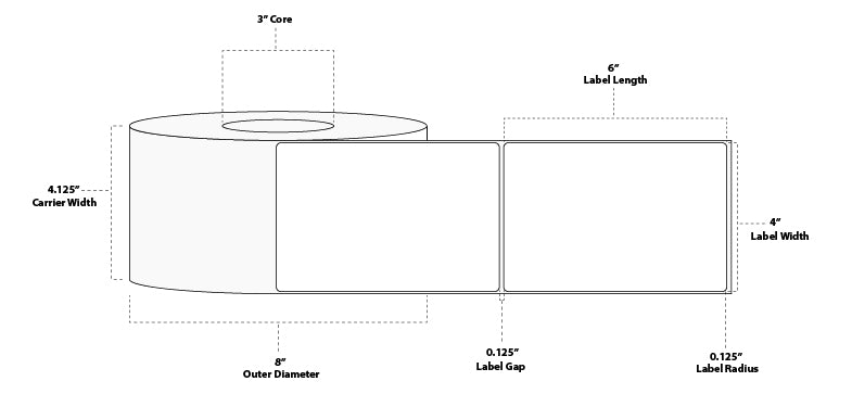 4" x 6" Floodcoated Direct Thermal Paper Label; Perforated; 3" Core; 8" OD; 4 Rolls/carton (1,000 Labels/roll) - 021 Orange