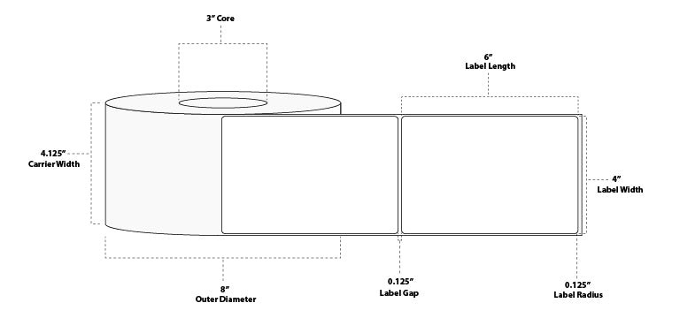 4" x 6" Floodcoated Direct Thermal Paper Label; Perforated; 3" Core; 8" OD; 4 Rolls/carton (1,000 Labels/roll) - 290 Blue