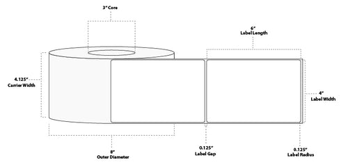 4" x 6" Floodcoated Direct Thermal Paper Label; Perforated; 3" Core; 8" OD; 4 Rolls/carton (1,000 Labels/roll) - 368 Green