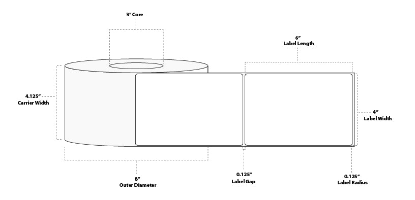 4" x 6" Floodcoated Thermal Transfer Paper Label; No Perf; 3" Core; 8" OD; 4 Rolls/carton (1,000 Labels/roll) - Pantone Yellow