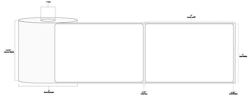 4" x 6" Floodcoated Thermal Transfer Paper Label; Perforated; 1" Core; 4" OD; 12 Rolls/carton (250 Labels/roll) - 032 Red