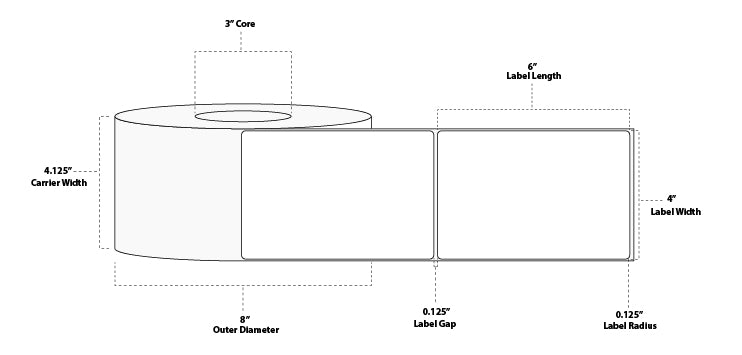 4" x 6" Floodcoated Thermal Transfer Paper Label; Perforated; 3" Core; 8" OD; 4 Rolls/carton (1,000 Labels/roll) - 290 Blue