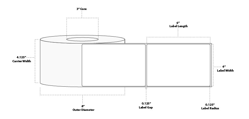 4" x 6" Floodcoated Thermal Transfer Paper Label; Perforated; 3" Core; 8" OD; 4 Rolls/carton (1,000 Labels/roll) - 345 Green