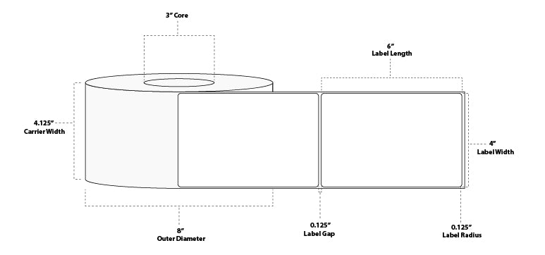 4" x 6" Floodcoated Thermal Transfer Paper Label; Perforated; 3" Core; 8" OD; 4 Rolls/carton (1,000 Labels/roll) - 4675 Brown