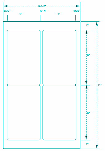 4" x 6" Laser/Inkjet Labels; 4 up; Vertical Perf (4,000 labels/case) - Standard White Matte