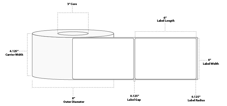 4" x 6" Premium Direct Thermal Paper Label; No Perf; 3" Core; 8" OD; 4 Rolls/carton (1,000 Labels/roll)