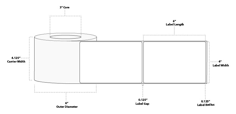 4" x 6" Premium Direct Thermal Paper Label; Perforated; 3" Core; 6" OD; 8 Rolls/carton (525 Labels/roll)