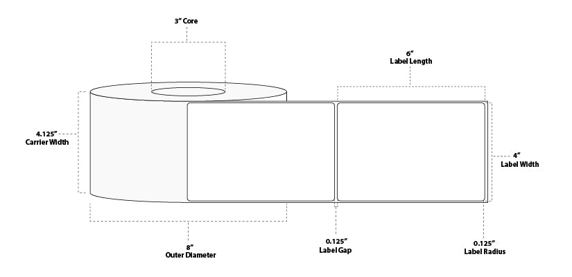 4" x 6" Premium Direct Thermal Paper Label; Perforated; 3" Core; 8" OD; 4 Rolls/carton (1,000 Labels/roll)