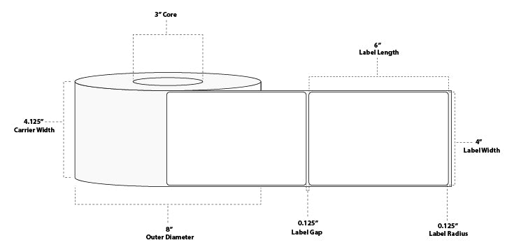 4" x 6" Premium Direct Thermal Paper Tag; Perforated; 3" Core; 8" OD; 4 Rolls/carton (900 Tags/roll)