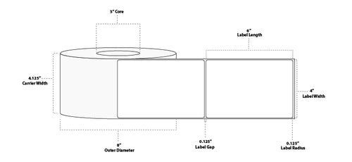 4" x 6" Premium Thermal Transfer Paper Label; No Perf; 3" Core; 8" OD; 4 Rolls/carton (1,000 Labels/roll) - 60 cartons/pallet