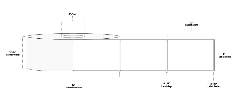 4" x 6" Standard Direct Thermal Paper Label; No Perf; 3" Core; 12" OD; 2 Rolls/carton (2,800 Labels/roll)