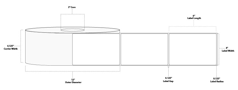 4" x 6" Standard Direct Thermal Paper Label; No Perf; 3" Core; 12" OD; 2 Rolls/carton (2,900 Labels/roll)
