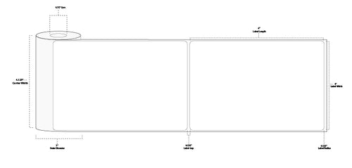 4" x 6" Standard Direct Thermal Paper Label; Perforated; 0.75" Core; 2" OD; 36 Rolls/carton (105 Labels/roll) - Black sensing mark on liner