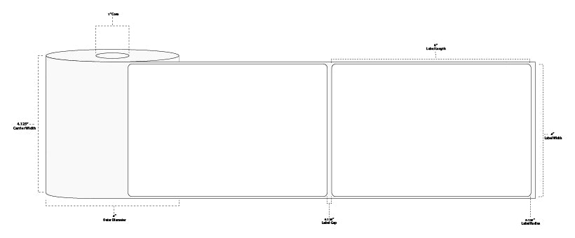 4" x 6" Standard Direct Thermal Paper Label; Perforated; 1" Core; 4" OD; 12 Rolls/carton (250 Labels/roll)