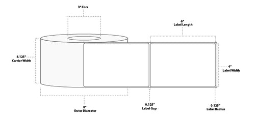 4" x 6" Standard Direct Thermal Paper Label; Perforated; 3" Core; 8" OD; 4 Rolls/carton (1,000 Labels/roll)