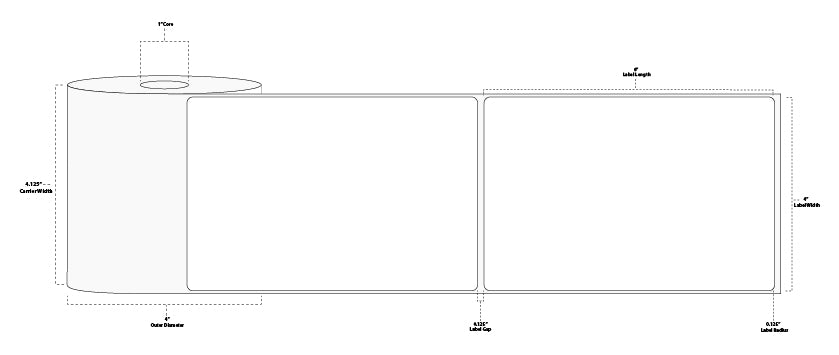 4" x 6" Standard Thermal Transfer Paper Label; Perforated; 1" Core; 4" OD; 4 Rolls/carton (250 Labels/roll)