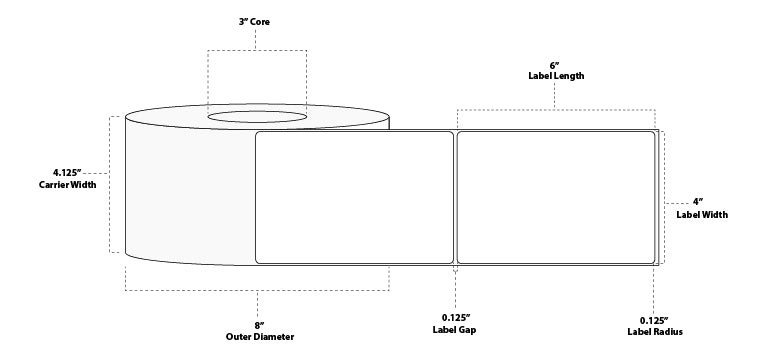4" x 6" Standard Thermal Transfer Paper Label; Perforated; 3" Core; 8" OD; 4 Rolls/carton (1,000 Labels/roll)